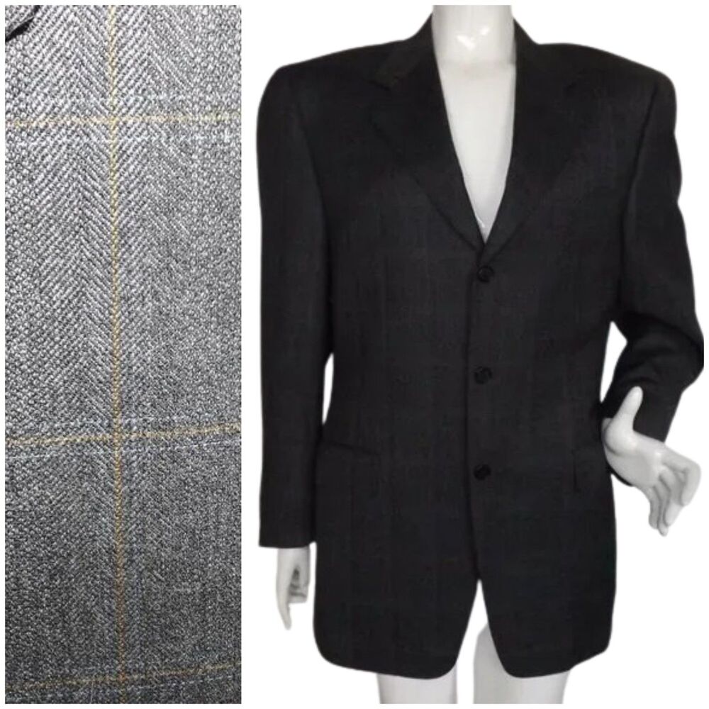 CANALI Sports Coat, 40R/50R,Super 120 Wool,Windowpane, Surgeons cuffs, 3 Button
